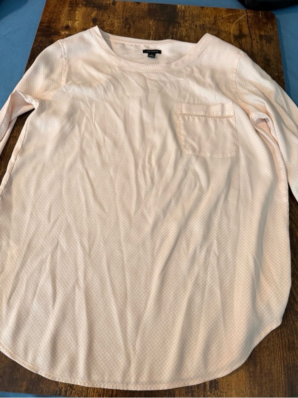 Ann Taylor Pale Pink Long-Sleeve Pocket Tee